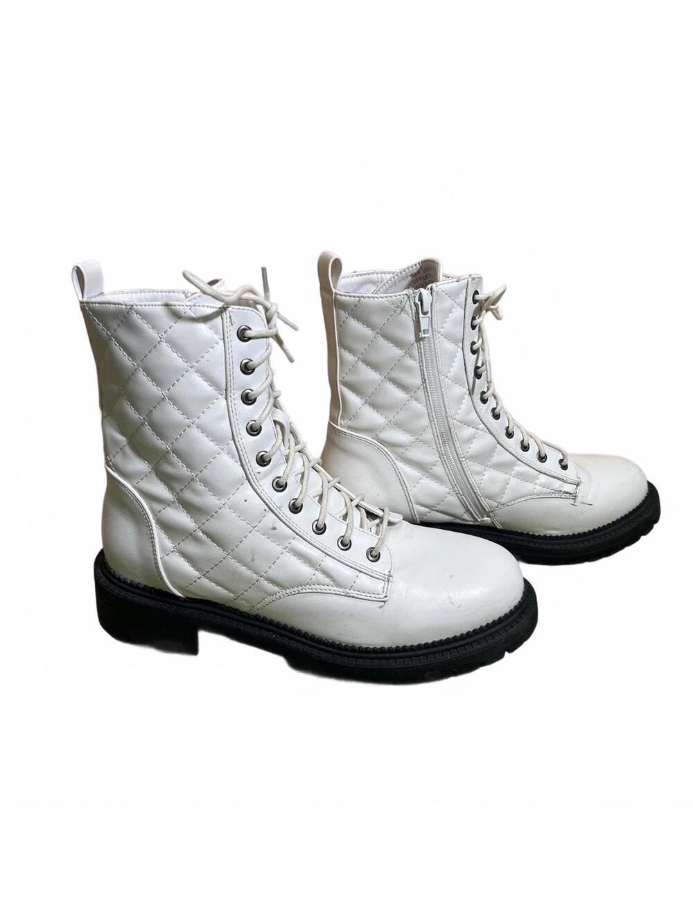 Rock And Candy Max Quilted Combat Boots White Faux Leather Womens Size 8.5
